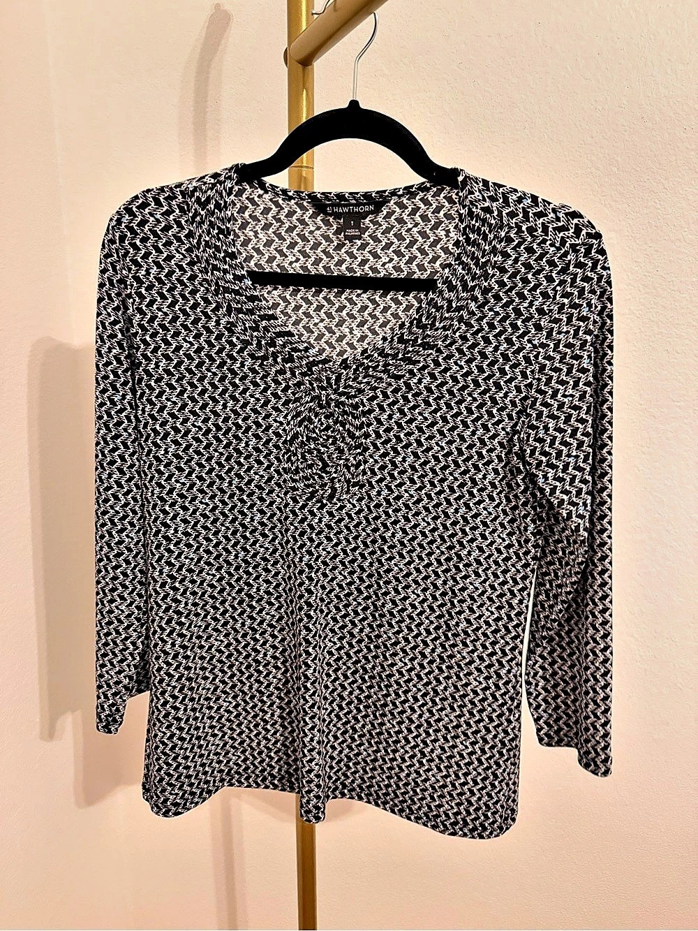 41 Hawthorn Long Sleeve Geometric Blouse in Black & White Small
